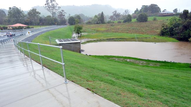 Bakers Road in action in 2010, just a year after it was built, as wet weather swept through the Coffs Coast. Picture: Bruce Thomas