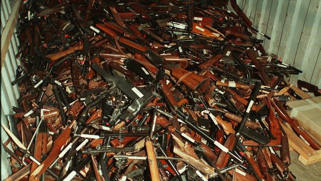 A container of broken guns during Australia’s buyback scheme, which was implemented after Port Arthur. 