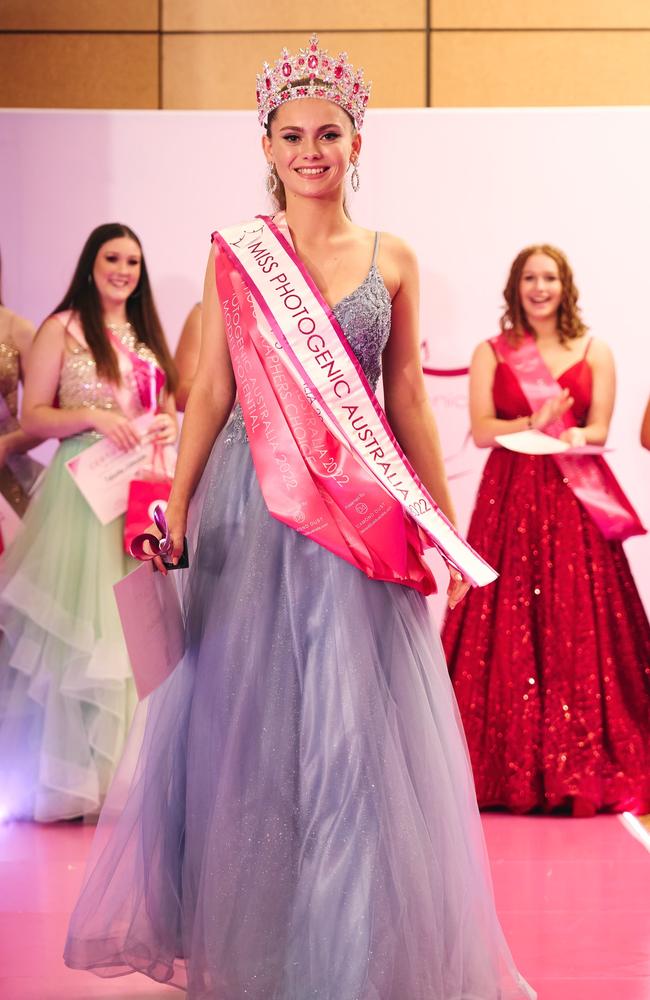 Bella Richardson, 16, on the runway during before winning Miss Photogenic Teen Australia 2022. Picture: Matt Beswick Photography