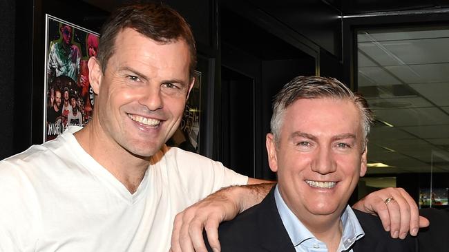 Triple M co-hosts but TV rivals Luke Darcy and Eddie McGuire. Picture: Nicole Garmston