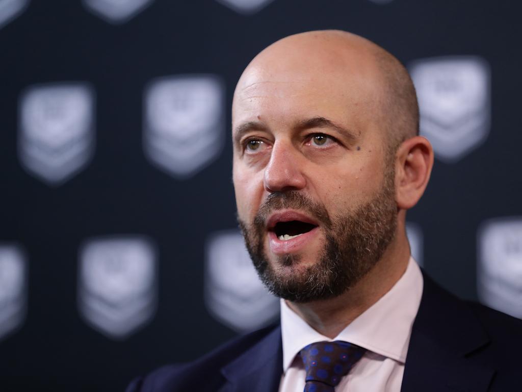 SYDNEY, AUSTRALIA - MARCH 19: NRL CEO Todd Greenberg speaks to the media during a NRL press conference at Rugby League Central on March 19, 2020 in Sydney, Australia. The NRL is set to introduce a "self-isolation program" for players in a bid to ensure safety measures are met during the global coronavirus pandemic. (Photo by Mark Metcalfe/Getty Images)