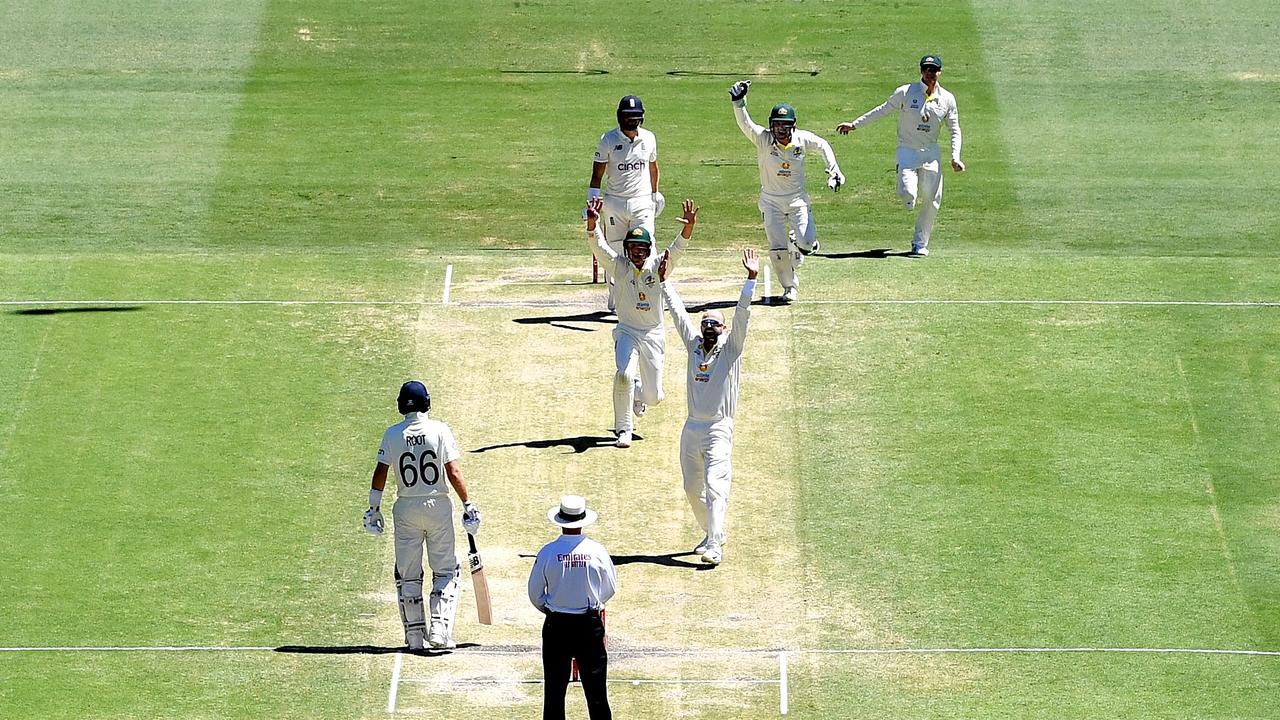 Nathan Lyon appeals for a wicket during the opening session on day four. Picture: Getty Images