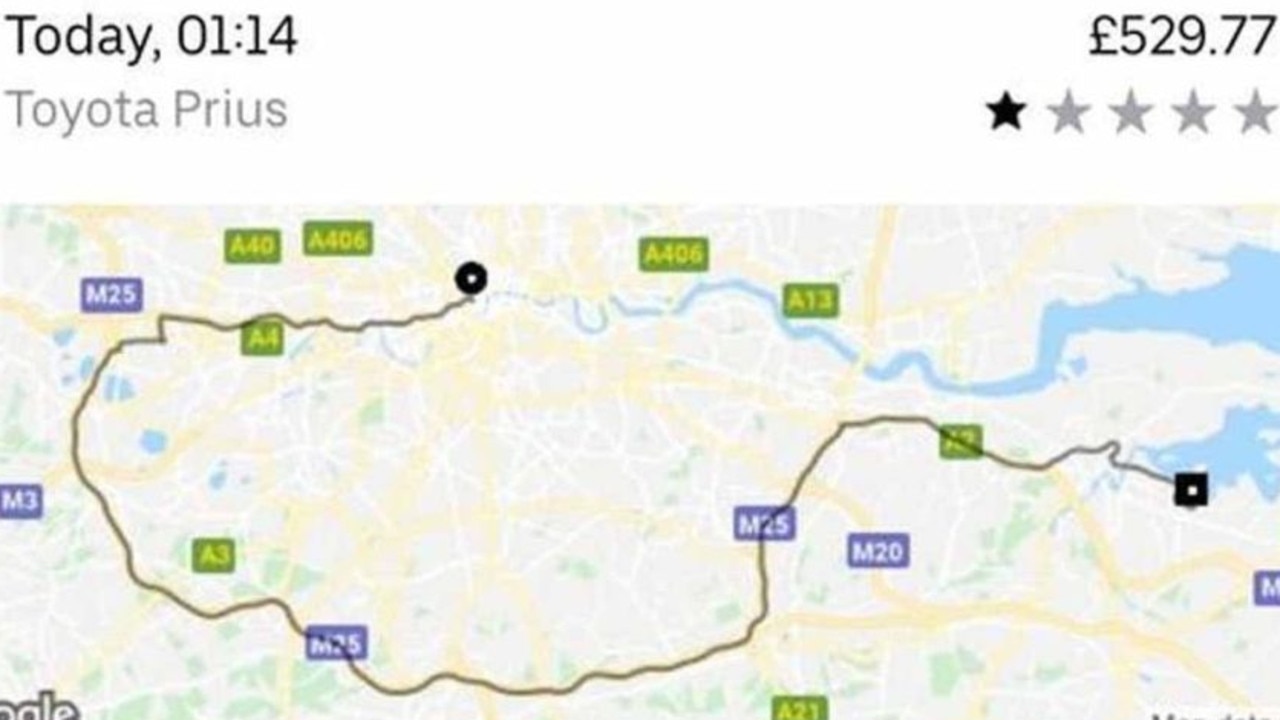 The route taken shows the driver headed west along the M25 when he should have gone southeast. Picture: BPM Media