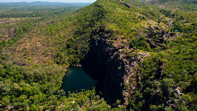 Aerial view of Gunlom Falls in Kakadu National Park. The government has announced funding in order to upgrade the infrastructure to allow better access for tourists.