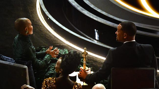 Will Smith sits alongside Jada Pinkett Smith during the 94th Oscars. Picture: AFP