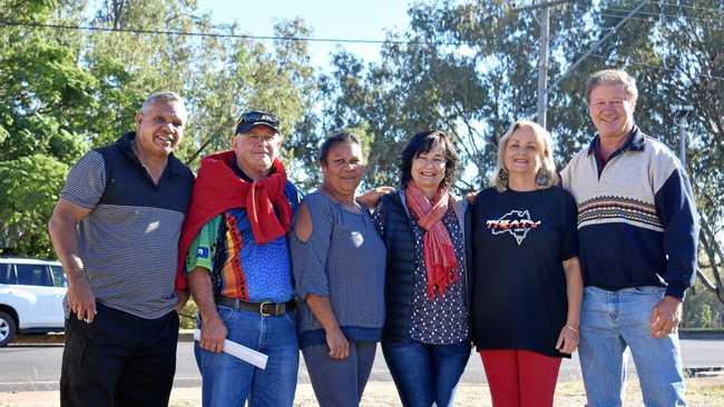 IN HARMONY: South West Indigenous Corporation members Barry Boland, Ronnie Waters, Diana Weribone, Jennie Waters, Tracey Campbell, Max Webster at the site of the new Harmony Centre. Picture: Ellen Ransley