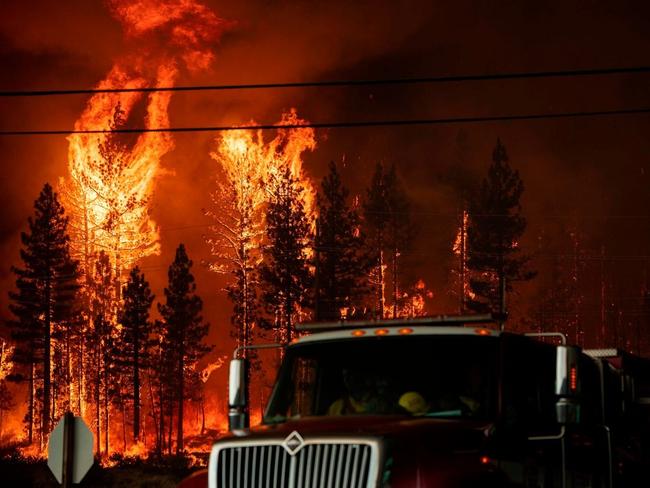 The fierce updraft of the Hog Fire in Northern California, pictured here last July, sucked embers, soot and fumes into the fire-induced thunderhead of a towering pyrocumulonimbus cloud. Picture: AFP