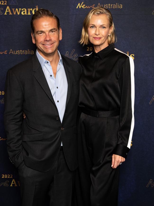 Lachlan Murdoch and wife Sarah. Picture: Christian Gilles