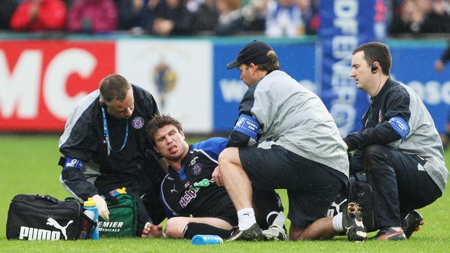 Receiving treatment during the European Challenge Cup Final in 2008. Picture: Getty