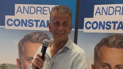 Gilmore Liberal candidate Andrew Constance at his 2025 Election Night party. Picture: Tom McGann