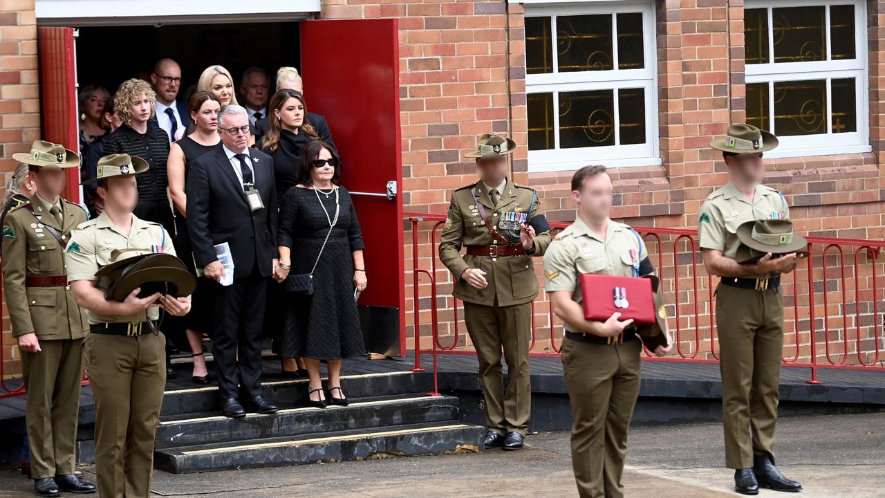 Former Defence Minister Joel Fitzgibbon with his family at the funeral of his son. Picture: NCA NewsWire / Jeremy Piper