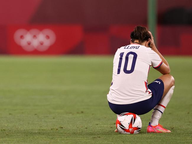 Carli Lloyd looks dejected after the US defeat against Canada. (Photo by Atsushi Tomura/Getty Images)