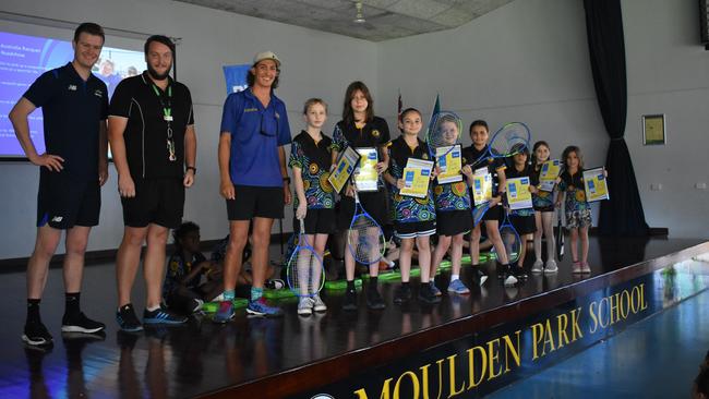 Moulden Park School were the recipients of 50 brand new racquets. Picture: Tennis NT.