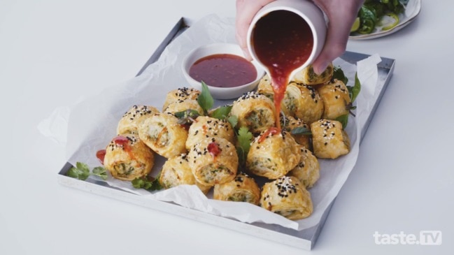 Green curry chicken sausage rolls