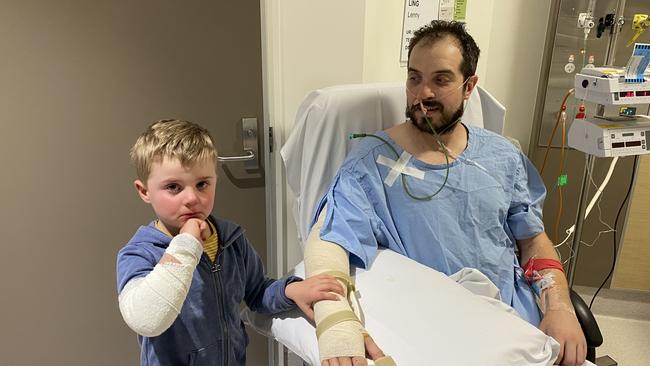 The ripple effect of trauma from Ben’s crash impacted his entire support network, including his wife Tania and sons Oliver, 8 (pictured) and Ari, 5. Picture: Tania Hyde