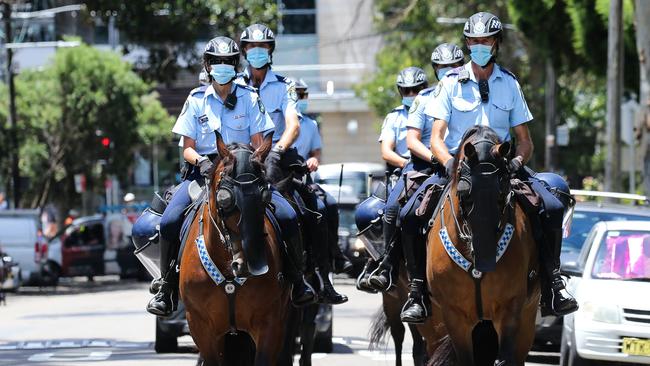 Police arrive at Burwood Park to patrol the Sydney rally. Picture: NCA NewsWire /Gaye Gerard