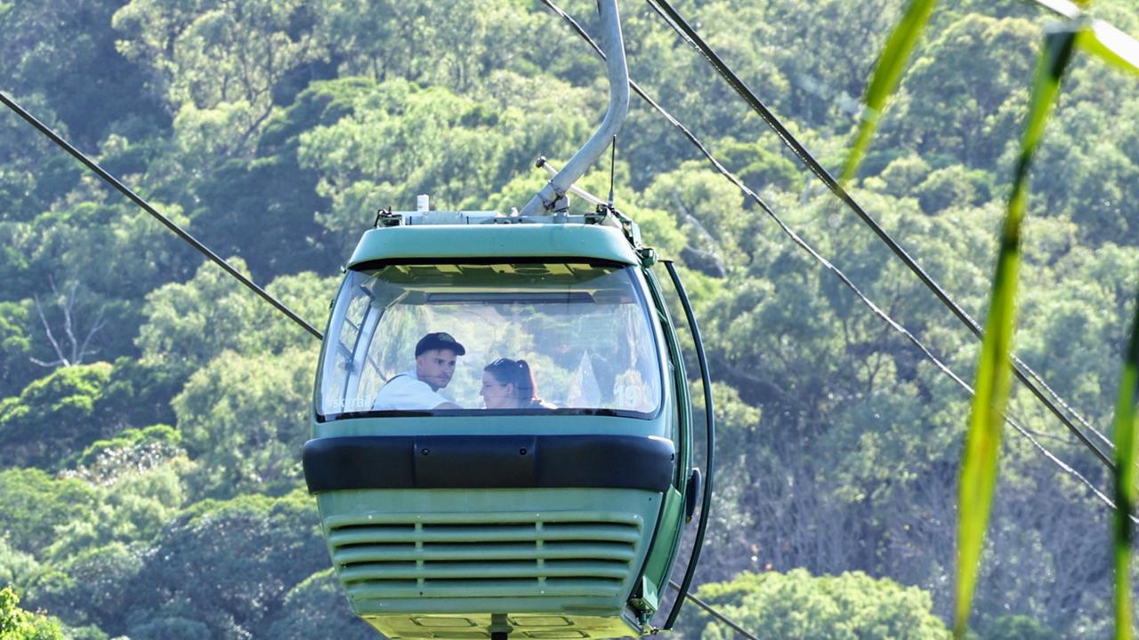 A Skyrail rainforest cableway gondola sails above the rainforest canopy on the Macalister Range National Park at Smithfield. Picture: Brendan Radke