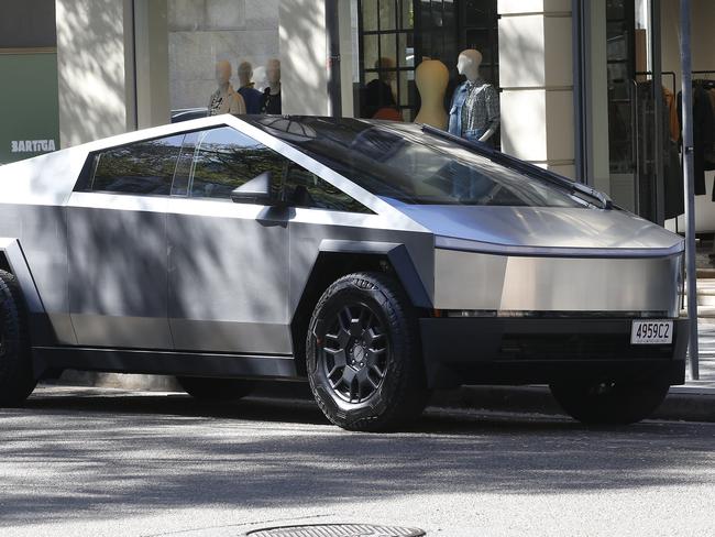 The Tesla Cybertruck parked in Double Bay on Friday attracting a lot of attention. Picture: John Appleyard