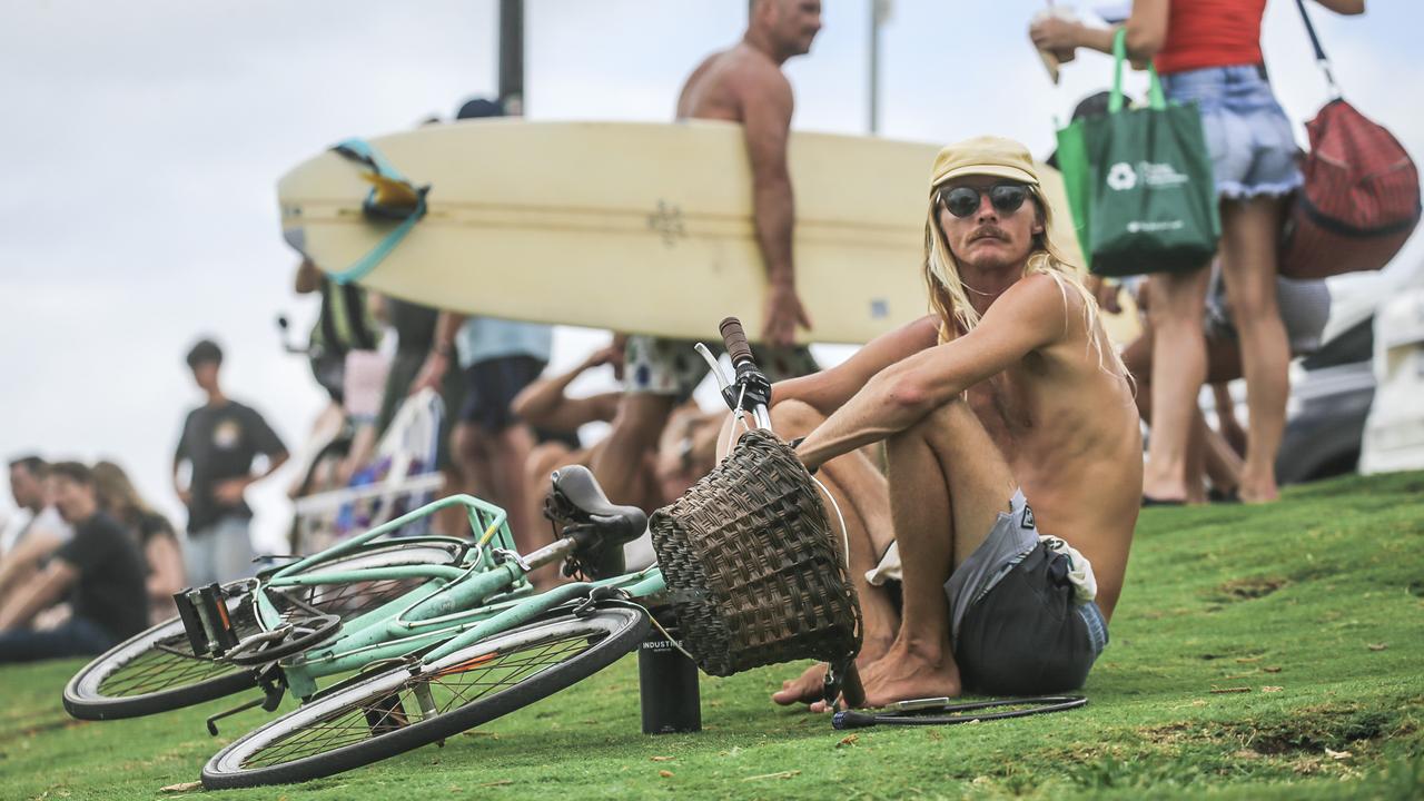 Jackson Barron among the crowd at the 2025 Gold Coast Open surf comp at Burleigh Heads. Picture: Glenn Campbell