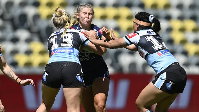 Makenzie Weale is tackled during round five. (Photo by Ian Hitchcock/Getty Images)