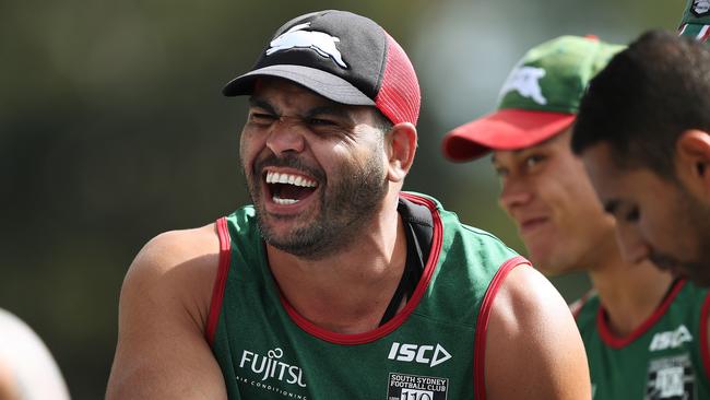 The return of Greg Inglis to training is enough to put a smile on any Rabbitohs fan: Photo: Brett Costello
