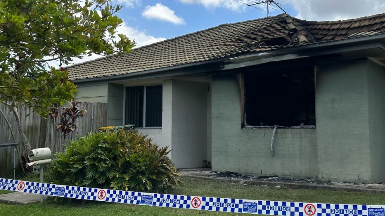 The scene of the house fire Sunday morning. Picture: Mikaela Mulveney/The Courier-Mail