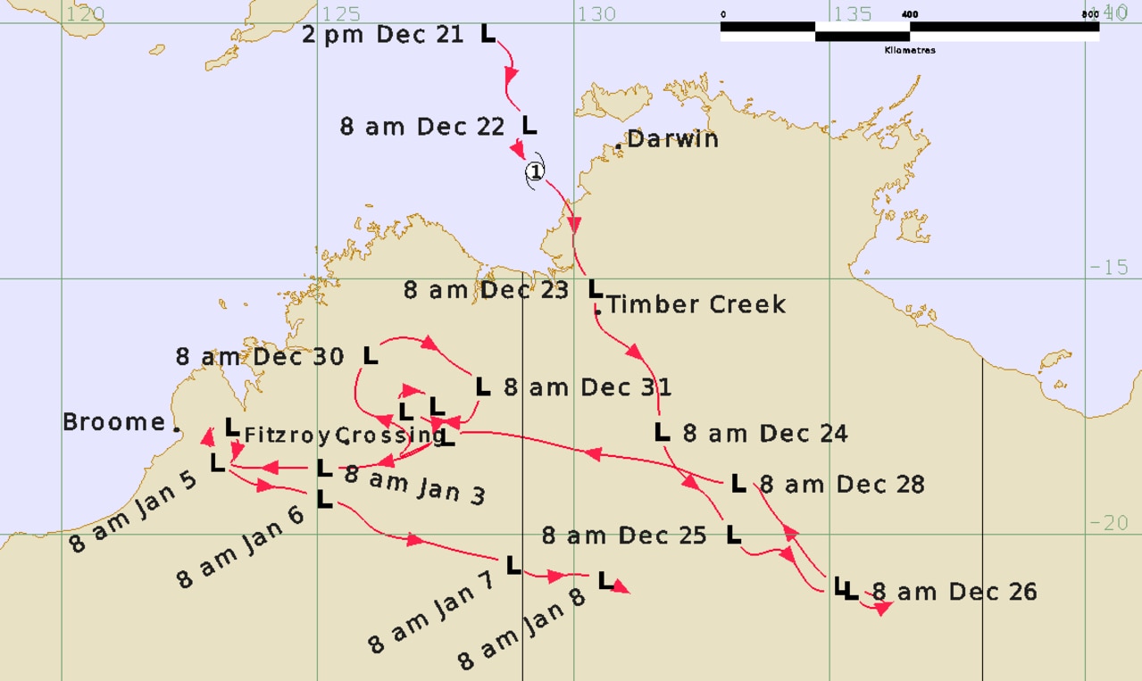 The path taken by ex-tropical cyclone Ellie as the system wreaked havoc over the nation's northwest.