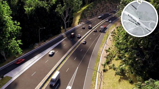 The image shows the South Eastern Freeway as it is now, between Crafers and Stirling. Picture: Transport Department.