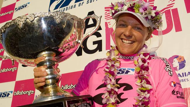 Stephanie Gilmore with her first world championship trophy in 2007. Photo: WSL