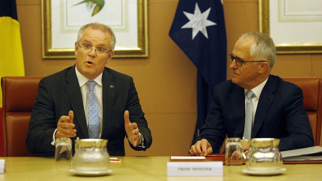 Treasurer Scott Morrison and Prime Minister Malcolm Turnbull at Parliament House. Picture: Gary Ramage