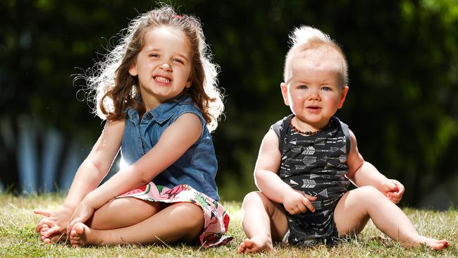 Charlotte Milne, 3 and Oliver Moore, 10 months. Picture: Nigel Hallett