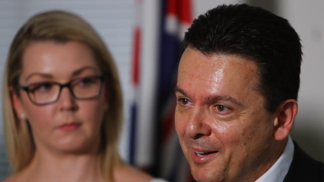 Senator Skye Kakoschke-Moore with Nick Xenophon. Picture: Simon Cross