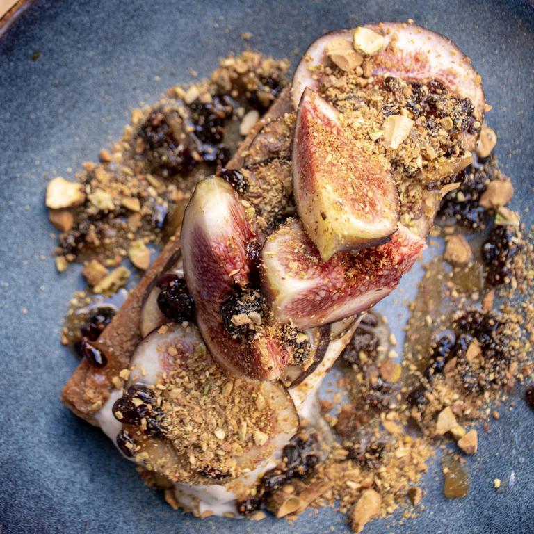 Pistachio ice-cream terrine, figs, barberry syrup at Peel St restaurant, Adelaide Picture: Supplied