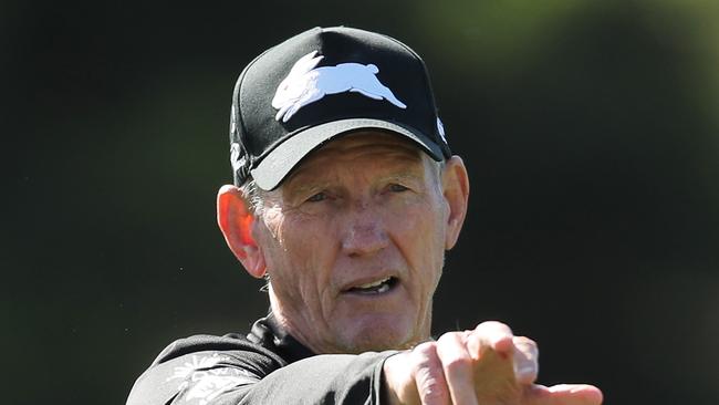 SYDNEY, AUSTRALIA - MARCH 15: Rabbitohs head coach Wayne Bennett looks on during a South Sydney Rabbitohs NRL training session at Redfern Oval on March 15, 2021 in Sydney, Australia. (Photo by Matt King/Getty Images)