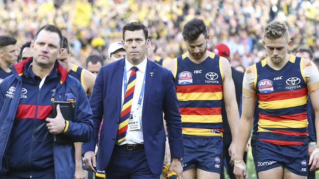 BEATEN. And searching for answers. The Crows’ review of their AFL grand final preparations and performance will require strong questions to be asked internally. Picture: Sarah Reed