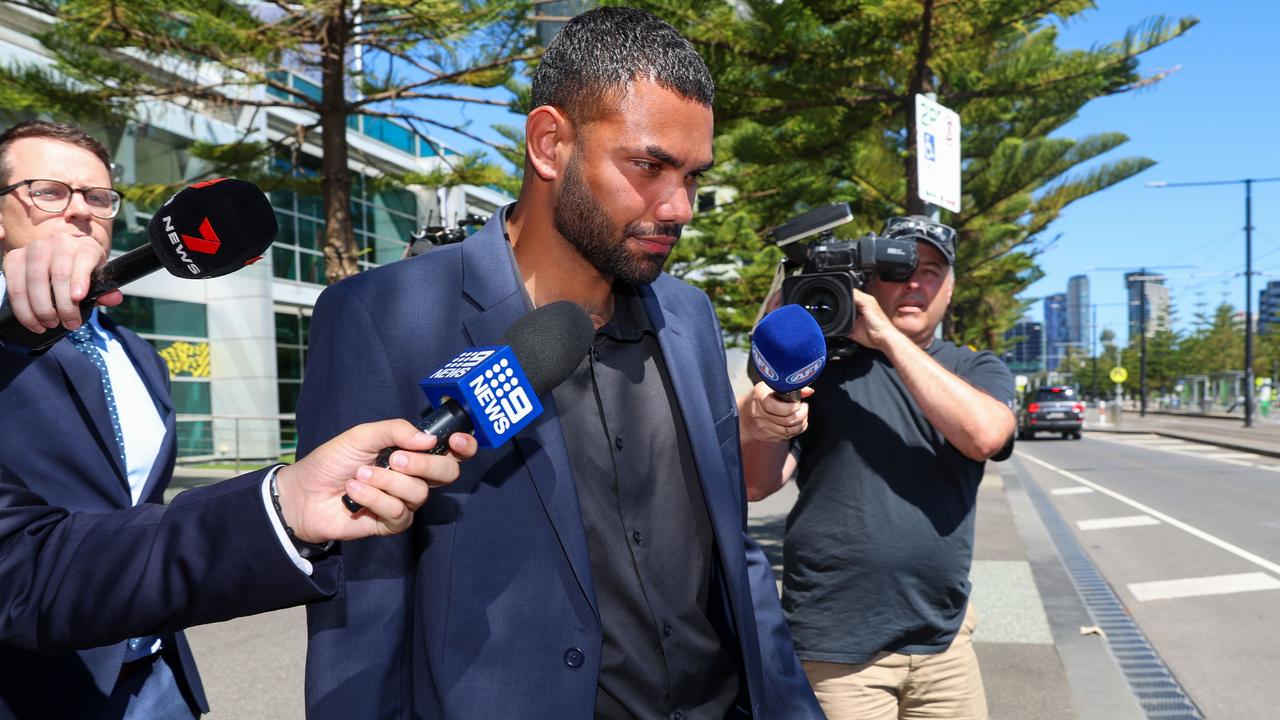 Tarryn Thomas leaves AFL House after being interviewed. Picture: Brendan Beckett