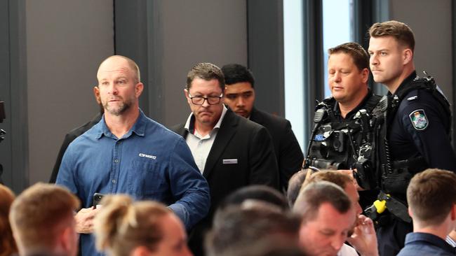 A CFMEU member removed from a Queensland Major Contractors Association Breakfast in Brisbane. Picture: NewsWire/Tertius Pickard