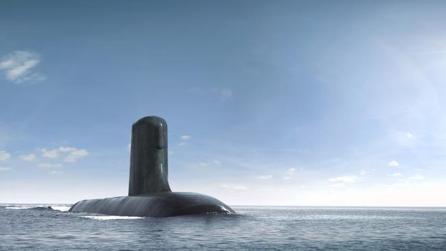 An artist’s impression of the of the Royal Australian Navy’s Future submarine. Image supplied