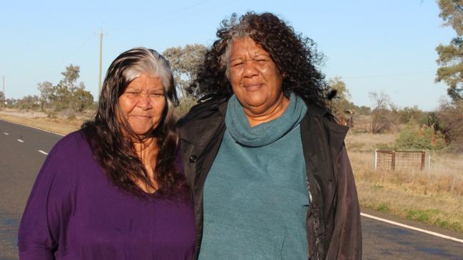 June and Fiona Smith at the site of the girls’ deaths in Bourke. Picture: Bronwyn Wood