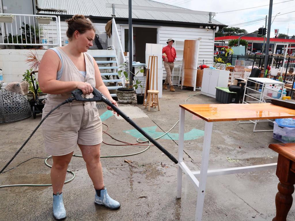 Queenslanders like Jacquie Tapsall were left to clean up after Cyclone Alfred. Picture: NewsWire/Tertius Pickard