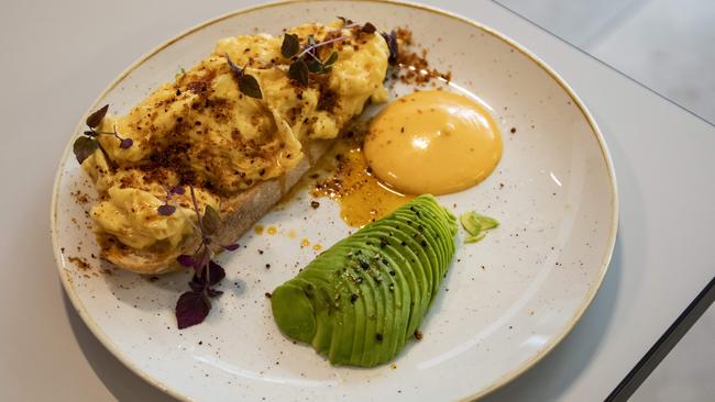 The chilli scramble with avocado. Picture: Mark Cranitch.