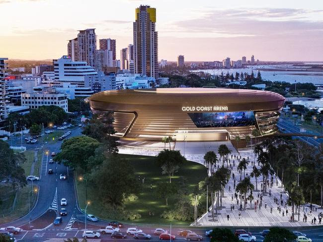 Artist impression of the proposed Gold Coast Arena boutique stadium at Carey Park, Southport. Picture: Supplied by Gold Coast City Council