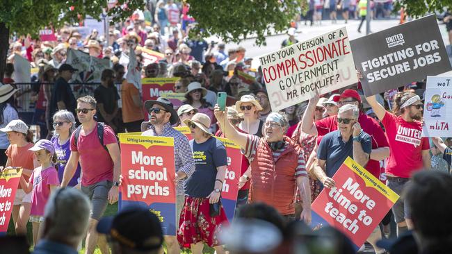 Tasmanian public sector unions march and rally at Hobart. Picture: Chris Kidd