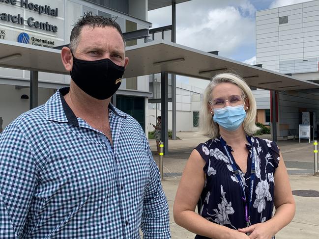 Labor's Dawson candidate Shane Hamilton stands with Dr Elissa Hatherly outside Mackay Base Hospital. Dr Hatherly wants to see a funding commitment from the federal government to help train more doctors locally in Mackay.