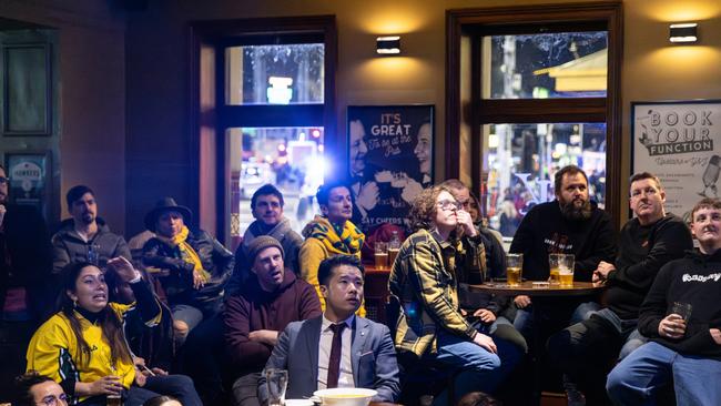 Fans watch the Australia versus England Women's World Cup match at the Young and Jackson pub on Flinders Street in Melbourne. Picture: Diego Fedele/Getty Images