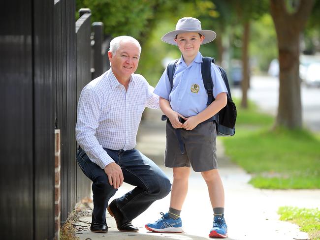 John Williams sends his three sons including Liam, 8, to Camberwell Grammar School. Picture: Alex Coppel