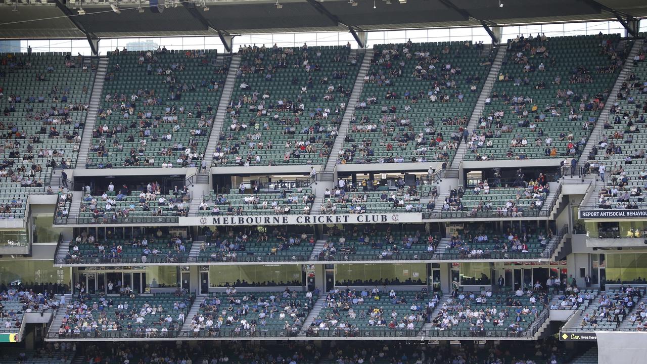 Socially distance crowd in the MCC Members Stand on day 1 of the Boxing Day Test. Picture: David Caird