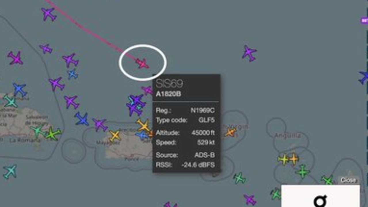 Diddy's jet on a flight tracker, near Puerto Rico.