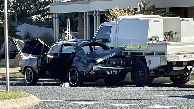 A 1973 Mazda Rx-3 rolled over at Slade Point on Sunday July 10. Picture: Max O'Driscoll