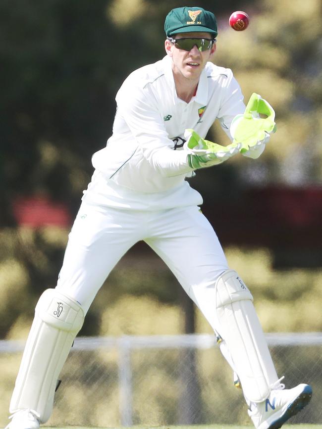 Paine in action for Tasmania’s second XI in Hobart on Monday. Picture: Nikki Davis-Jones